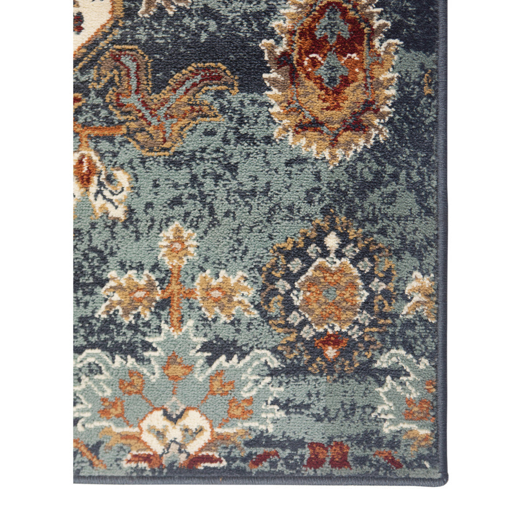 8 x 10 Teal Blue Oriental Power Loom Area Rug Image 9