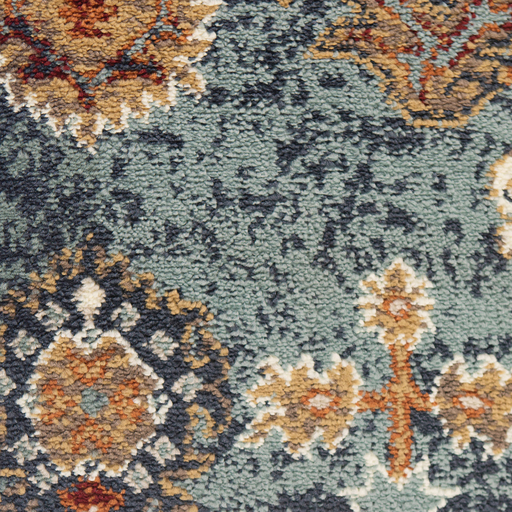 8 x 10 Teal Blue Oriental Power Loom Area Rug Image 12