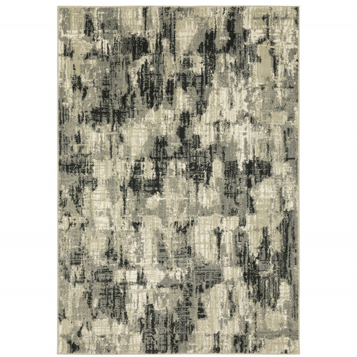 5 X 7 Grey Beige Charcoal And Blue Abstract Power Loom Stain Resistant Area Rug Image 1