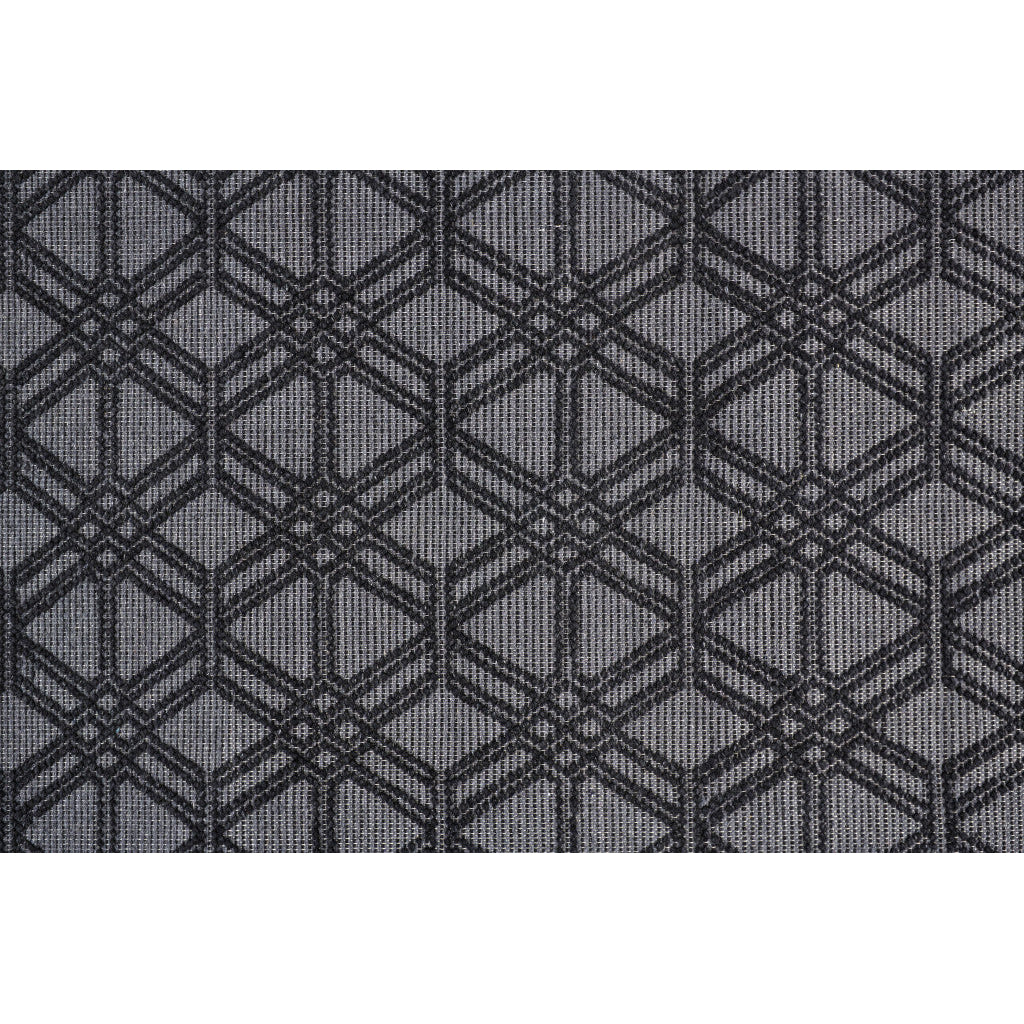 5 X 8 Black And Gray Wool Geometric Hand Woven Area Rug With Fringe Image 3