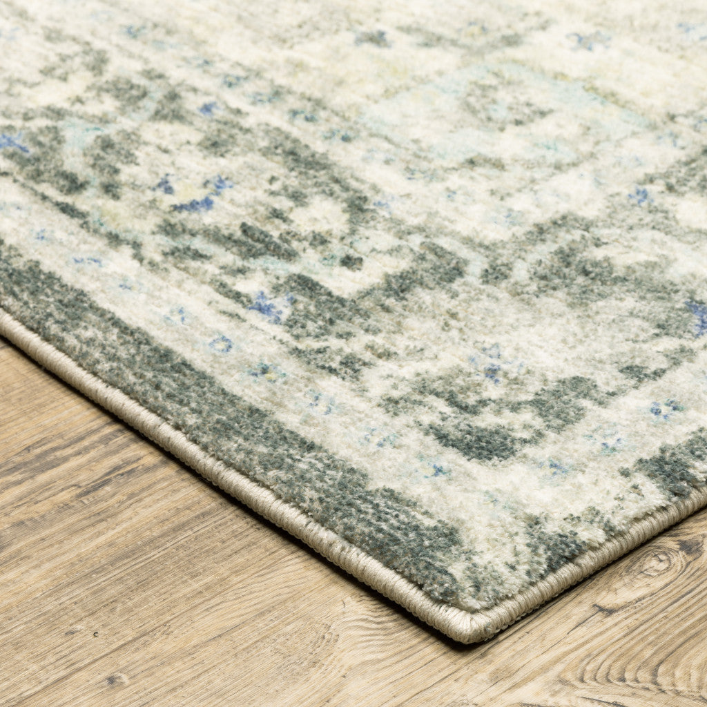 5 X 7 Grey Ivory And Blue Oriental Power Loom Stain Resistant Area Rug Image 3