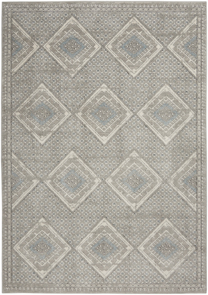 5 X 7 Grey Ivory And Blue Southwestern Power Loom Non Skid Area Rug Image 1