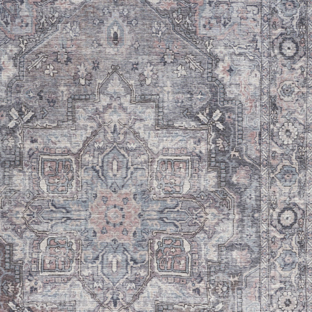 5 X 7 Grey Oriental Power Loom Distressed Washable Area Rug Image 3