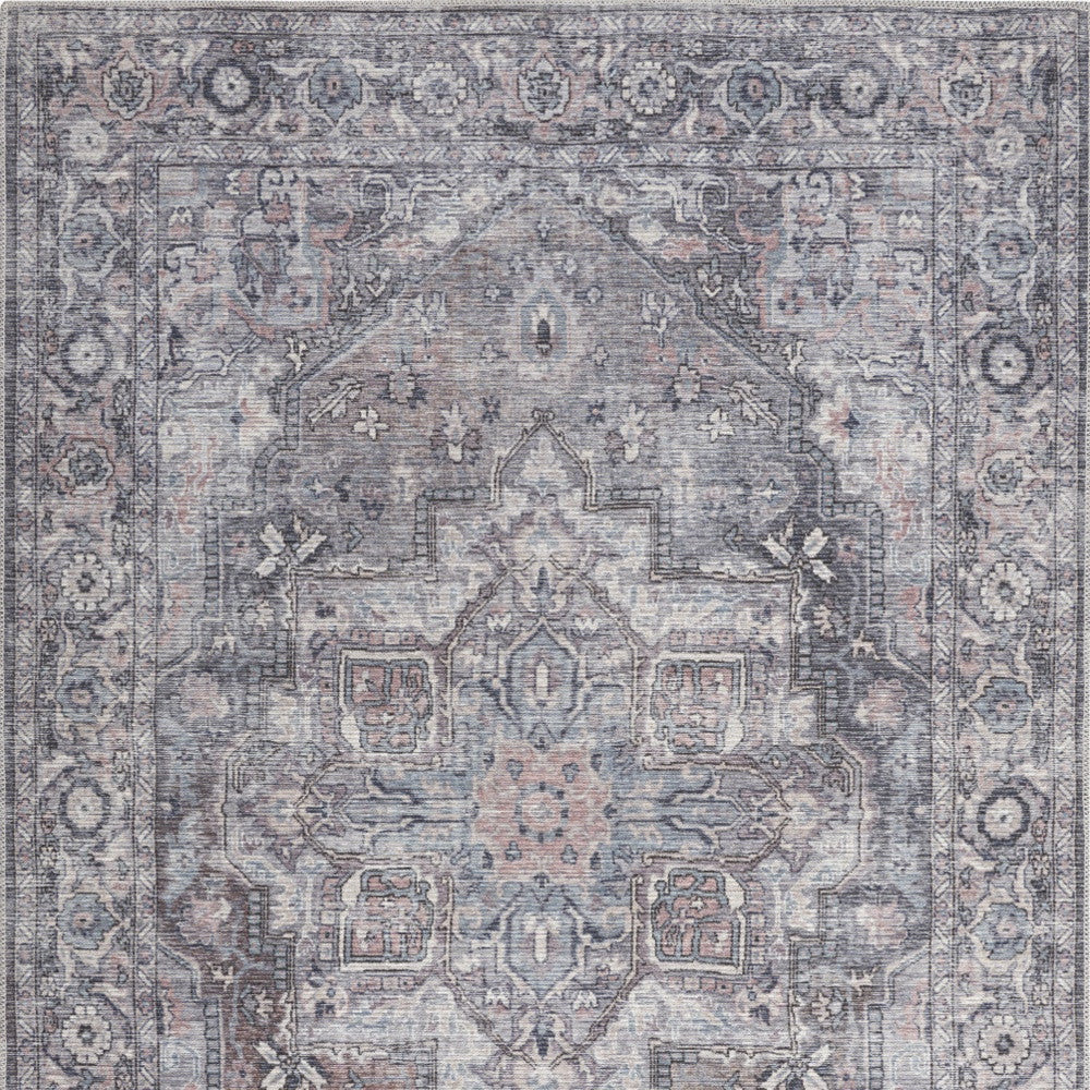 5 X 7 Grey Oriental Power Loom Distressed Washable Area Rug Image 4