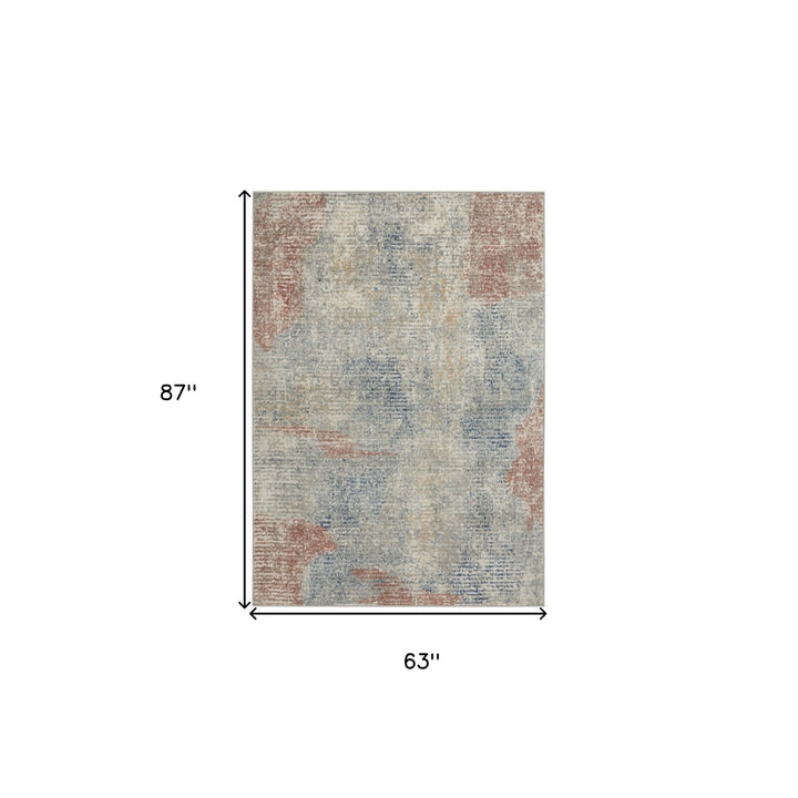 5 X 7 Ivory Abstract Power Loom Distressed Non Skid Area Rug Image 5