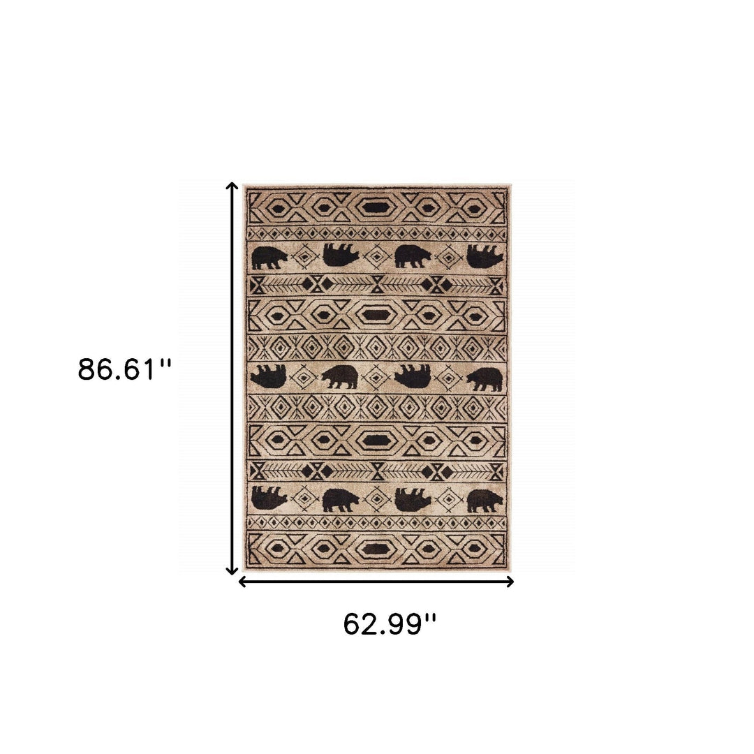 5 X 7 Ivory And Black Southwestern Power Loom Stain Resistant Area Rug Image 5