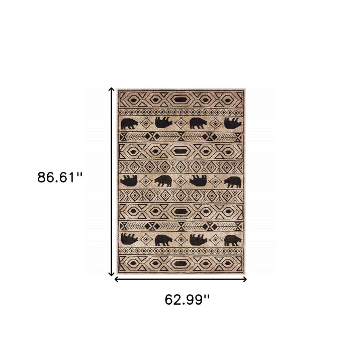 5 X 7 Ivory And Black Southwestern Power Loom Stain Resistant Area Rug Image 5