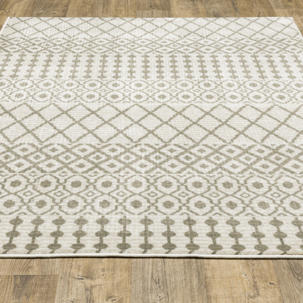 5 X 7 Ivory And Grey Geometric Power Loom Stain Resistant Area Rug Image 3