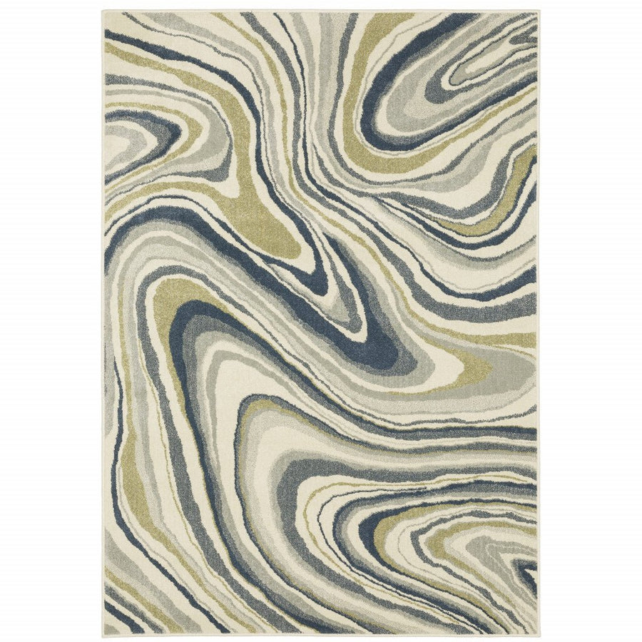 5 X 7 Ivory Blue And Beige Abstract Power Loom Stain Resistant Area Rug Image 1