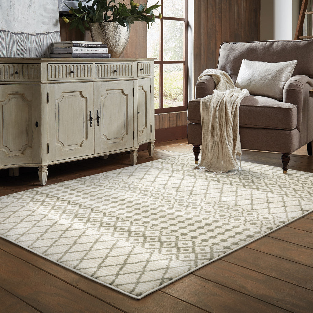 5 X 7 Ivory And Grey Geometric Power Loom Stain Resistant Area Rug Image 4