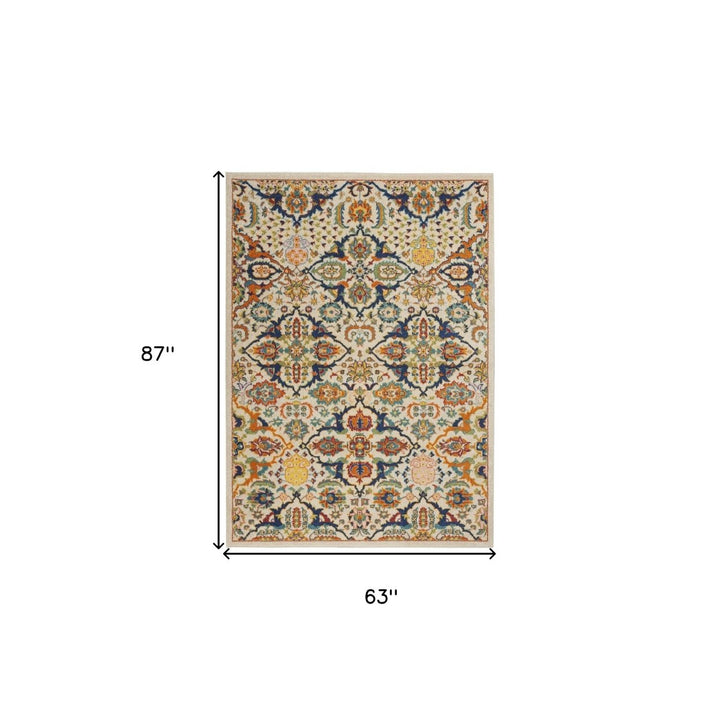 5 X 7 Ivory Floral Power Loom Area Rug Image 10