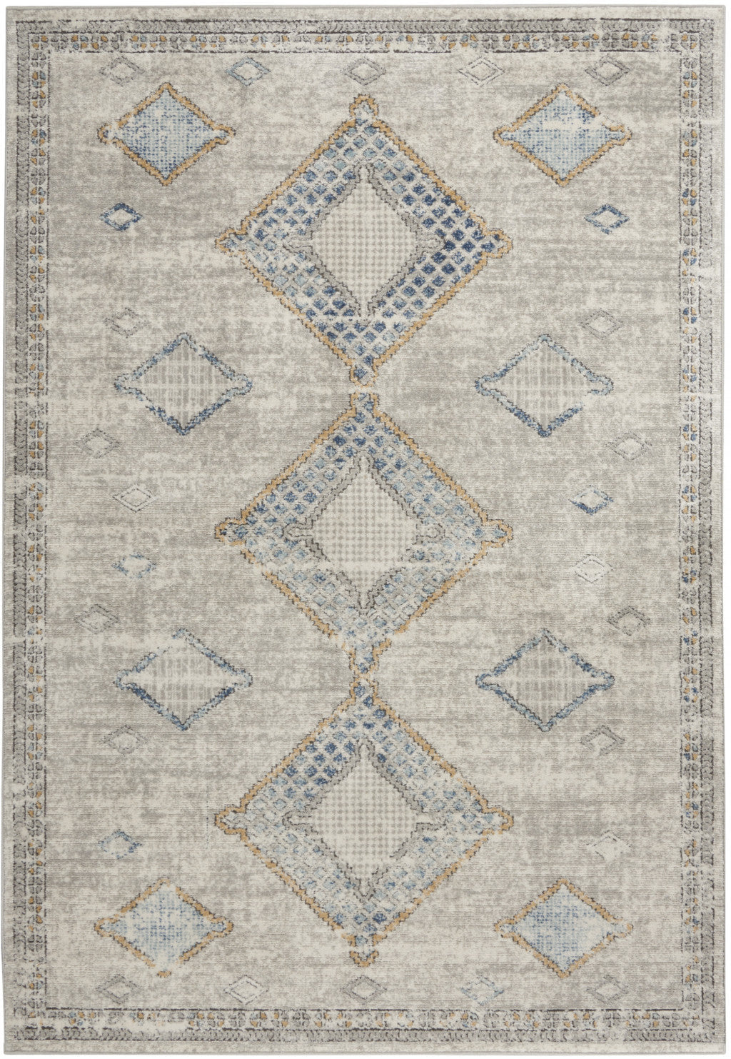 5 X 7 Ivory Grey And Blue Southwestern Power Loom Non Skid Area Rug Image 1