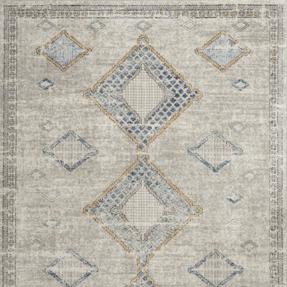 5 X 7 Ivory Grey And Blue Southwestern Power Loom Non Skid Area Rug Image 4