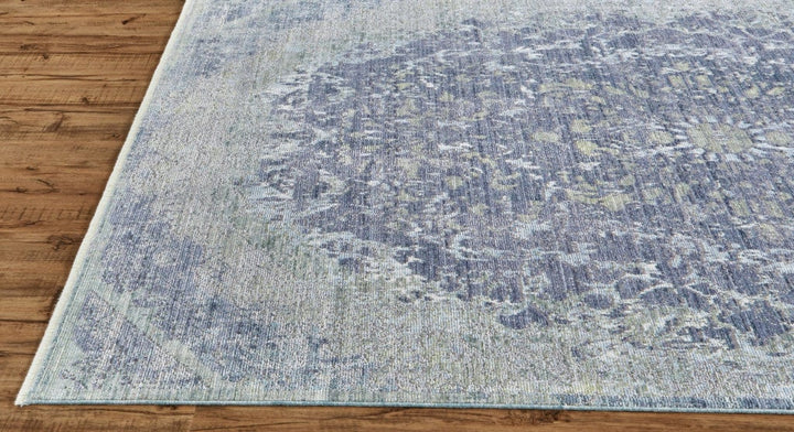 5 X 8 Blue Gray And Silver Abstract Distressed Area Rug With Fringe Image 4