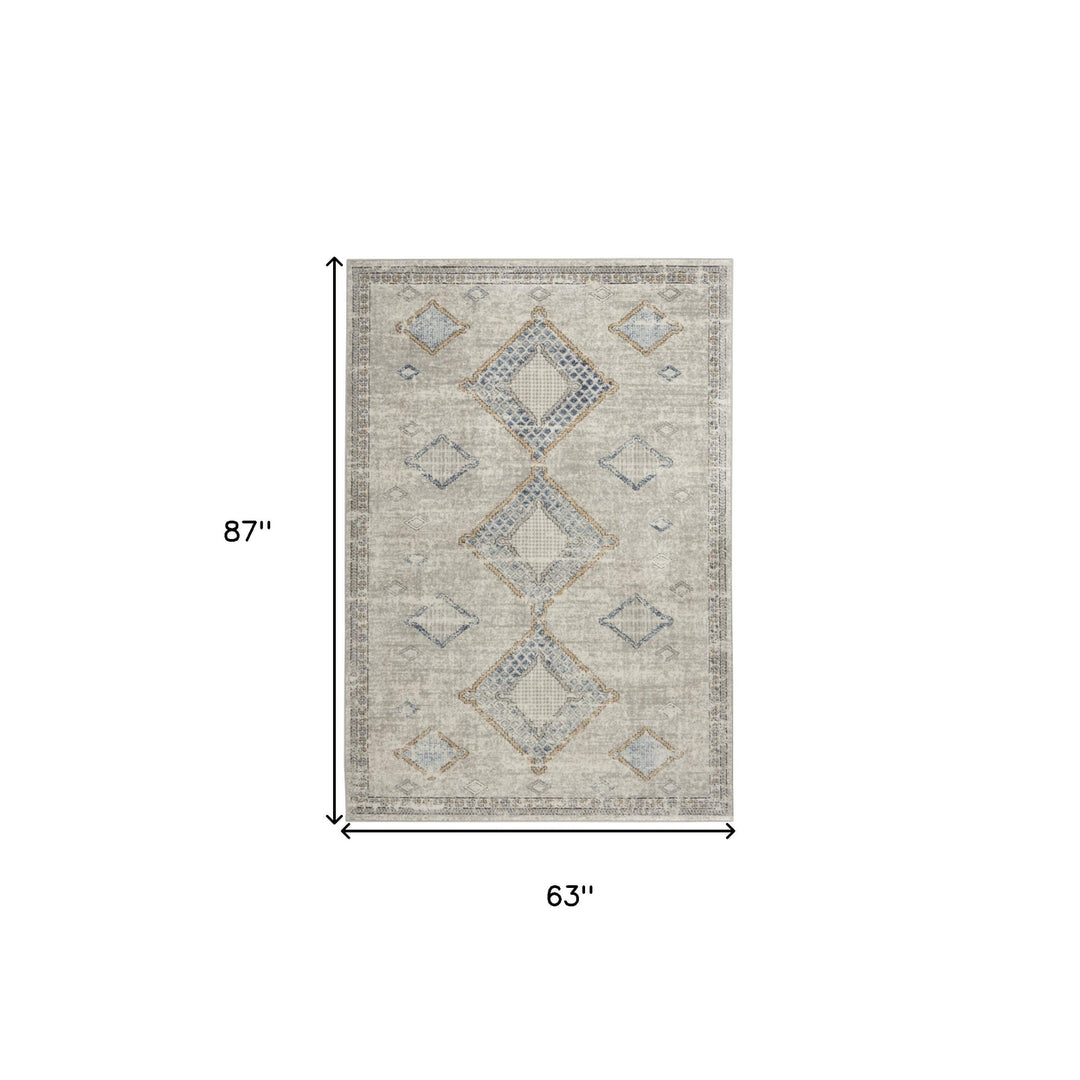 5 X 7 Ivory Grey And Blue Southwestern Power Loom Non Skid Area Rug Image 5