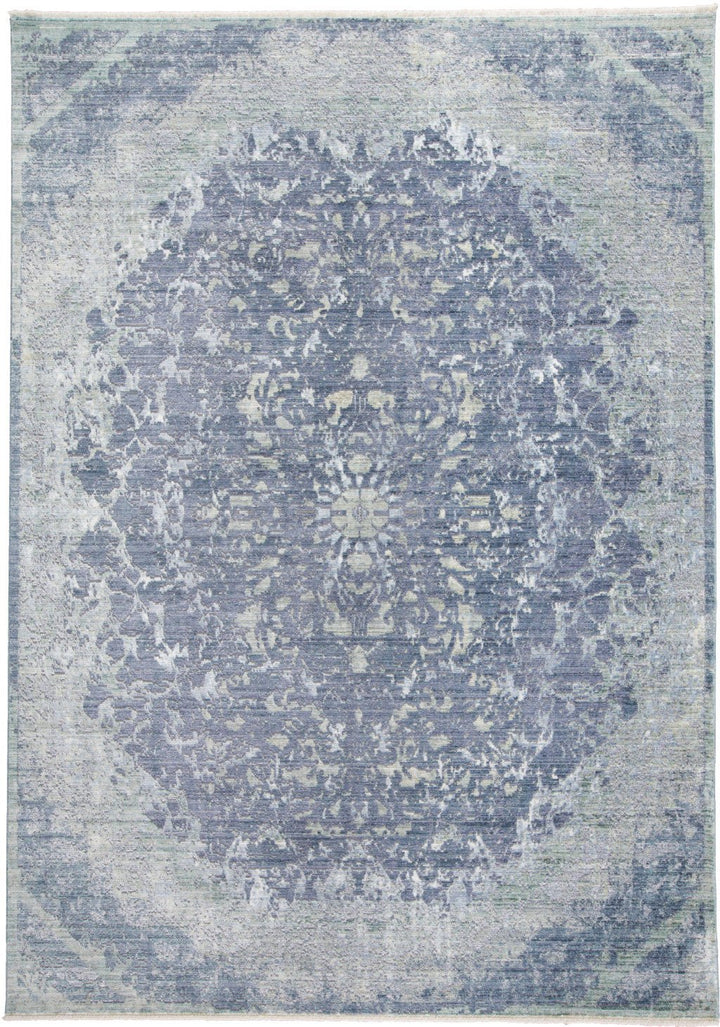 5 X 8 Blue Gray And Silver Abstract Distressed Area Rug With Fringe Image 9