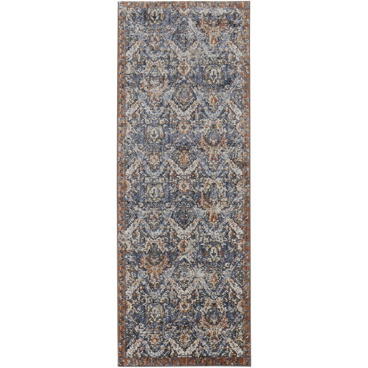 8 X 10 Blue Orange And Ivory Floral Power Loom Area Rug With Fringe Image 6