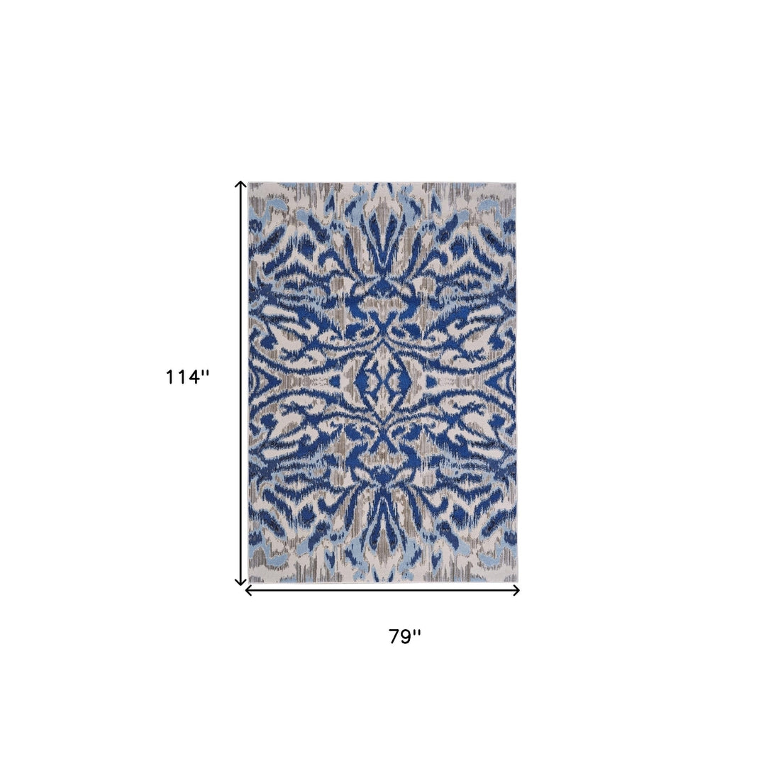 5 X 8 Blue Taupe And Ivory Ikat Distressed Area Rug Image 3