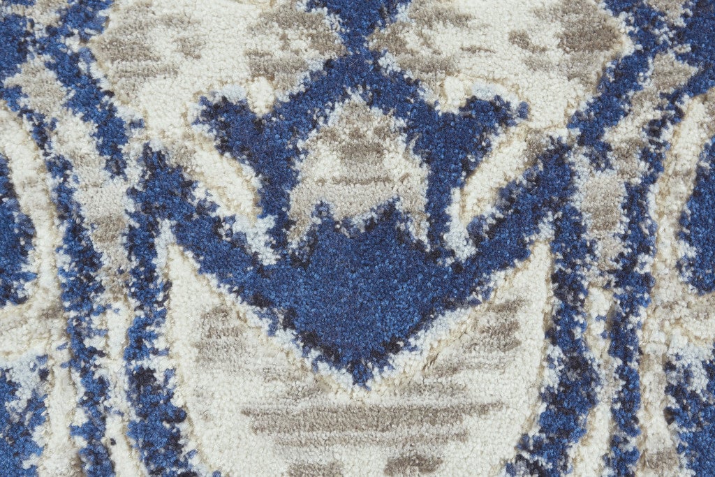 5 X 8 Blue Taupe And Ivory Ikat Distressed Area Rug Image 4