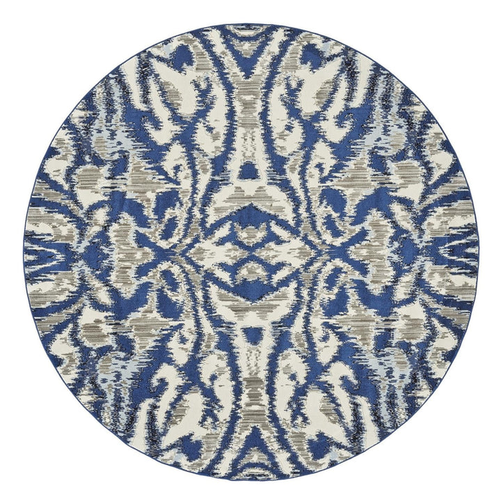 5 X 8 Blue Taupe And Ivory Ikat Distressed Area Rug Image 5