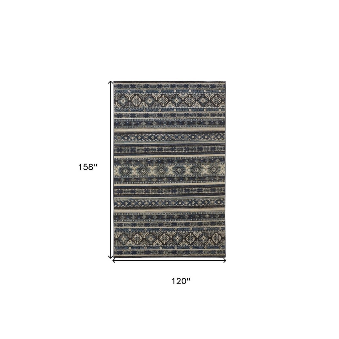 8 X 11 Blue Tan And Black Geometric Power Loom Distressed Stain Resistant Area Rug Image 5