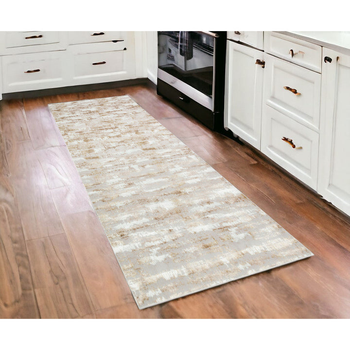 5 x 8 Brown and Ivory Abstract Washable Non Skid Area Rug Image 12