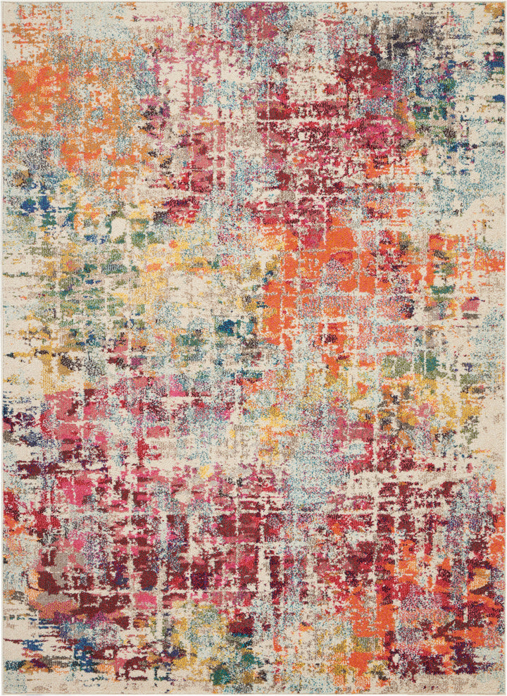 5 X 7 Pink Abstract Power Loom Distressed Non Skid Area Rug Image 1