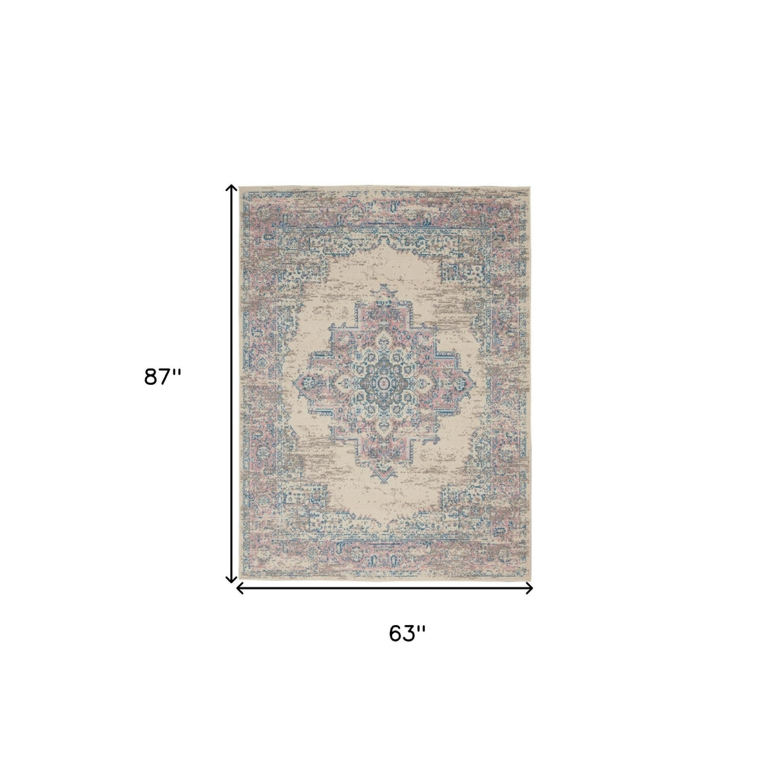 5 X 7 Pink Damask Power Loom Area Rug Image 10