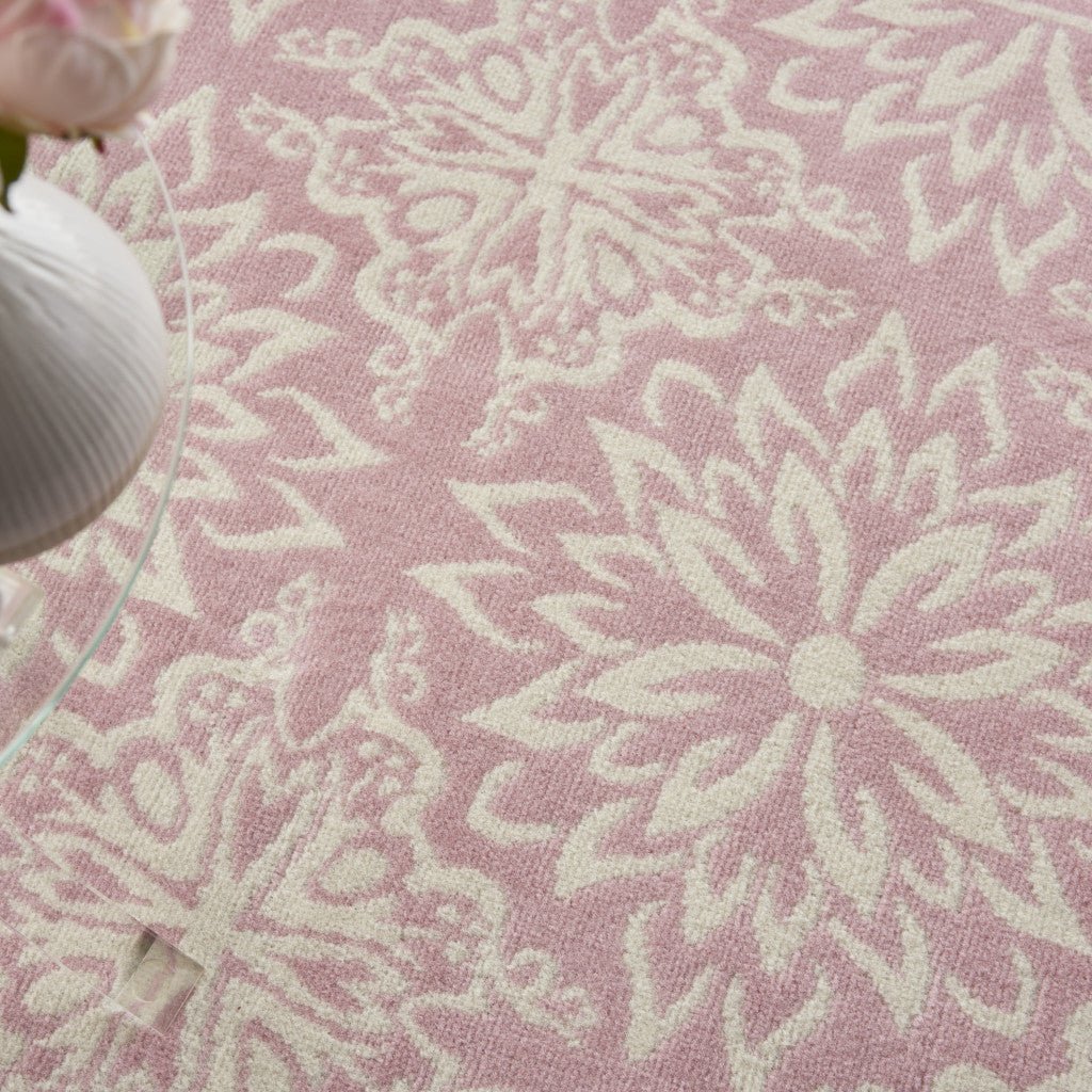 5 X 7 Pink Floral Power Loom Area Rug Image 10