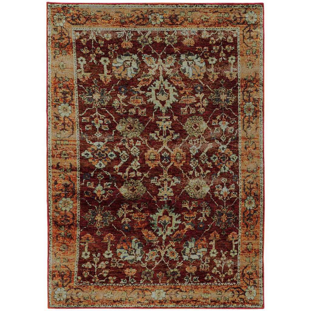 5 x 7 Red and Gold Oriental Power Loom Area Rug Image 1