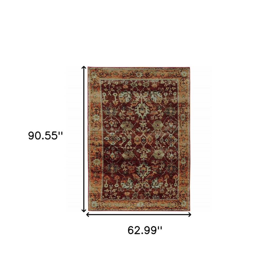 5 x 7 Red and Gold Oriental Power Loom Area Rug Image 2