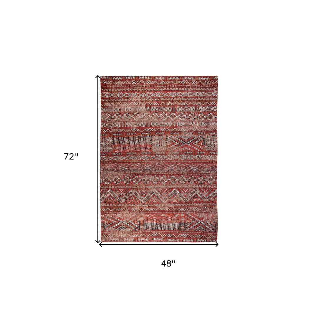 5 x 7 Red and Gray Oriental Non Skid Area Rug Image 3