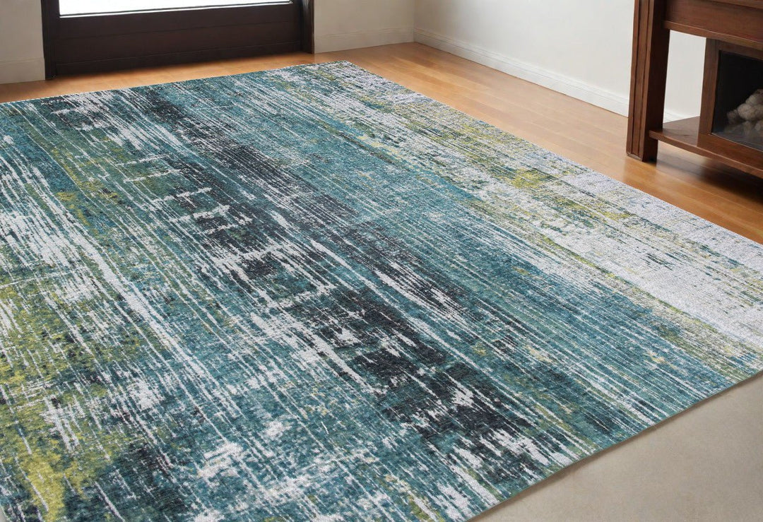 5 x 7 Blue and Green Abstract Non Skid Area Rug Image 1