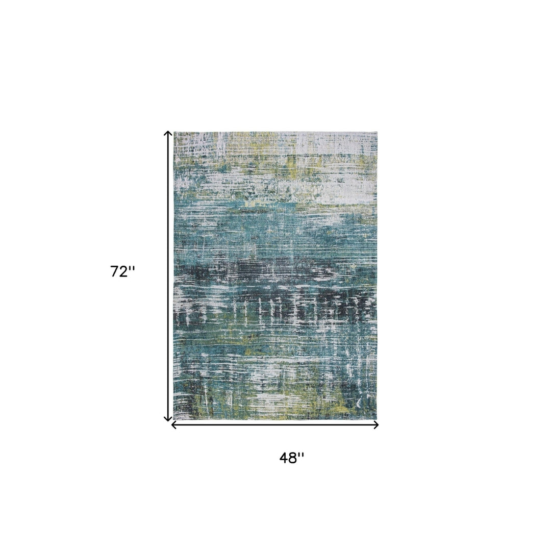 5 x 7 Blue and Green Abstract Non Skid Area Rug Image 3