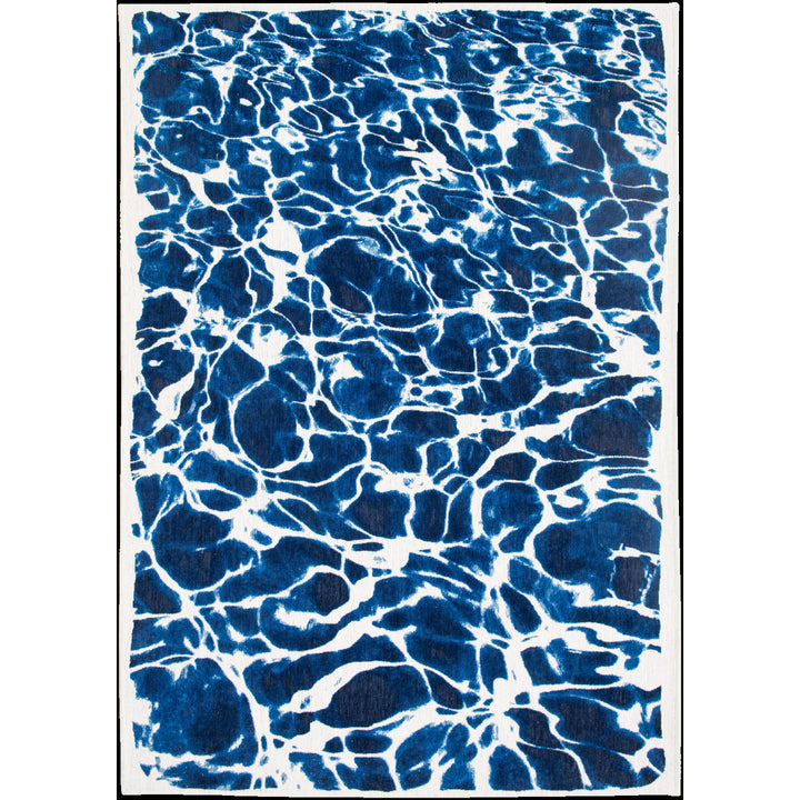 5 x 7 Blue and White Abstract Non Skid Area Rug Image 1