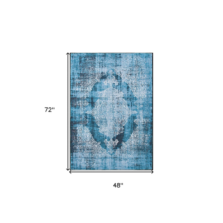 5 x 7 Blue and White Oriental Non Skid Area Rug Image 3