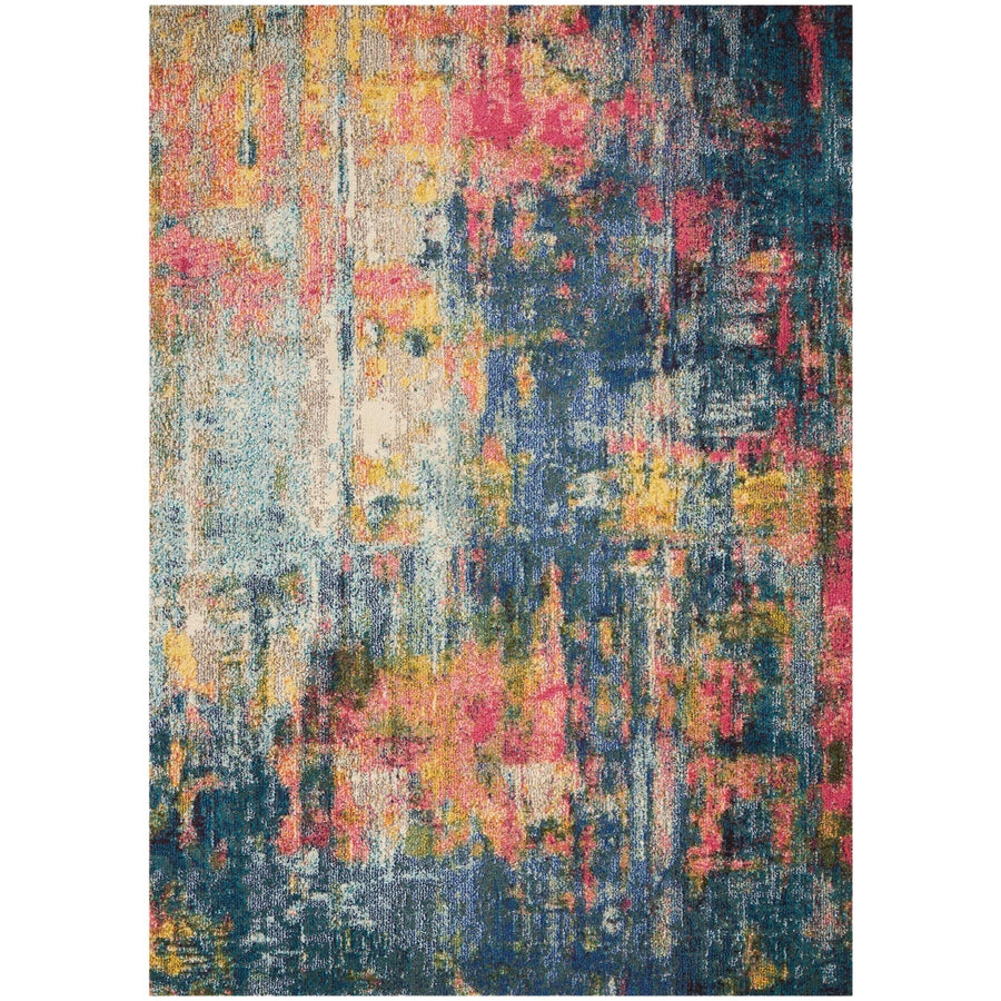 5 X 7 Blue And Yellow Abstract Power Loom Non Skid Area Rug Image 1