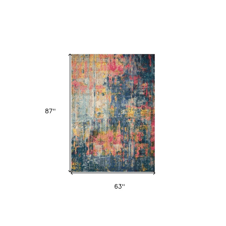 5 X 7 Blue And Yellow Abstract Power Loom Non Skid Area Rug Image 5