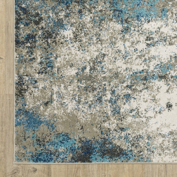 5 X 7 Blue Grey And Beige Abstract Power Loom Stain Resistant Area Rug Image 3