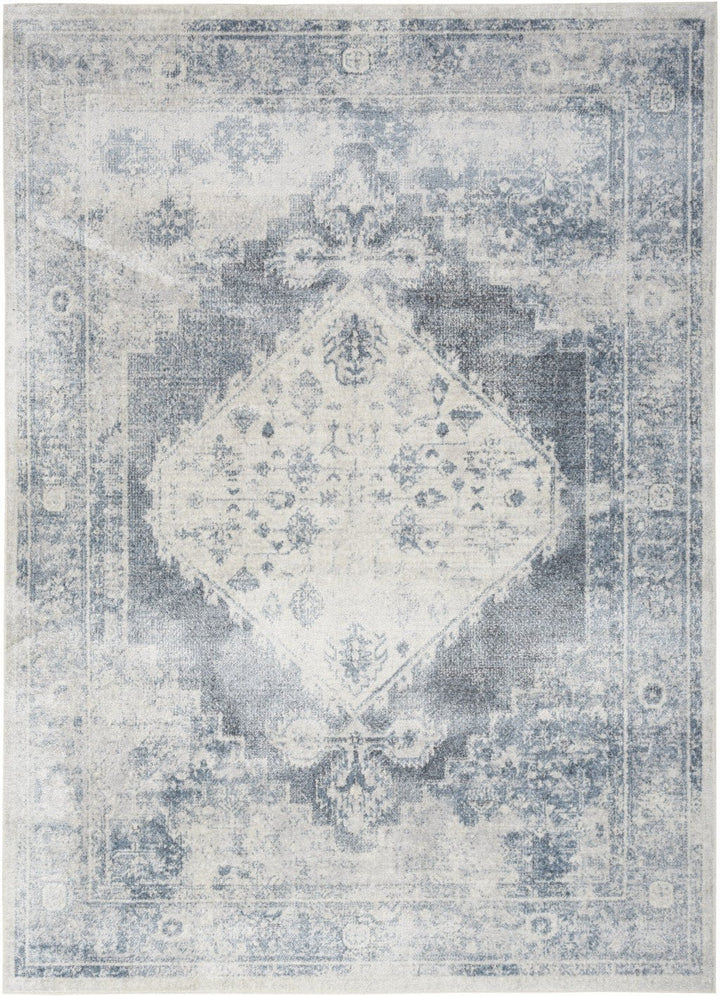 5 X 7 Blue Oriental Power Loom Distressed Washable Area Rug Image 1