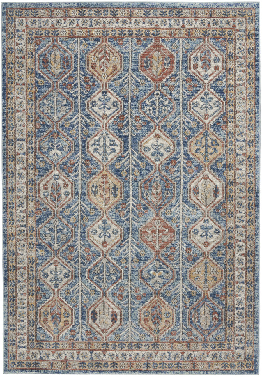 5 X 7 Blue Southwestern Power Loom Non Skid Area Rug Image 1