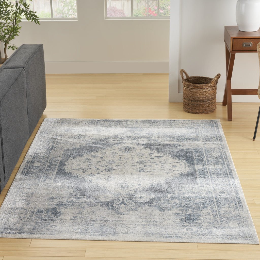 5 X 7 Blue Oriental Power Loom Distressed Washable Area Rug Image 5