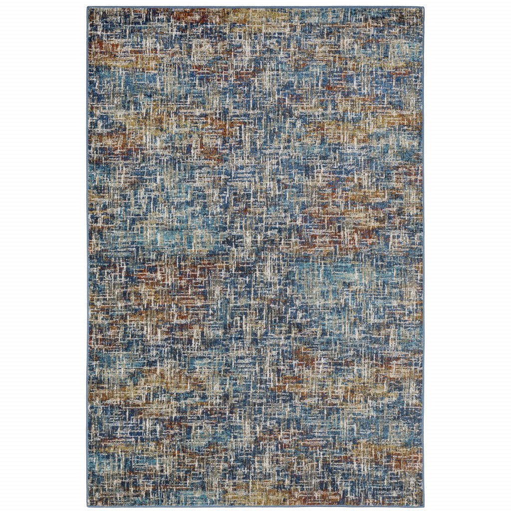 5 X 7 Blue Teal Gold Rust And Beige Abstract Power Loom Stain Resistant Area Rug Image 3