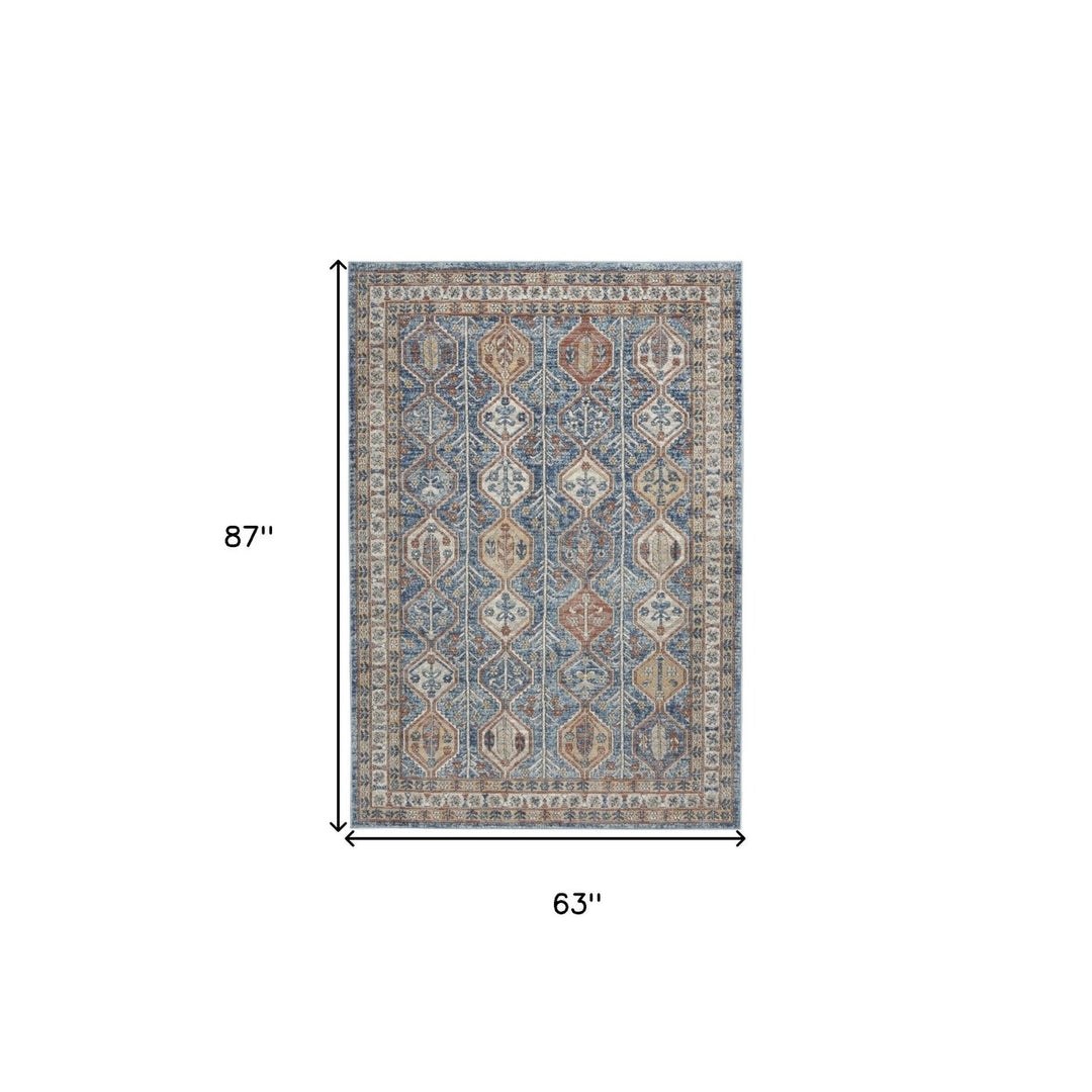 5 X 7 Blue Southwestern Power Loom Non Skid Area Rug Image 5