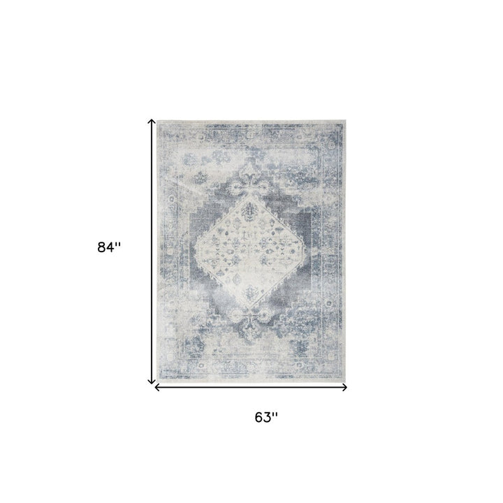 5 X 7 Blue Oriental Power Loom Distressed Washable Area Rug Image 8