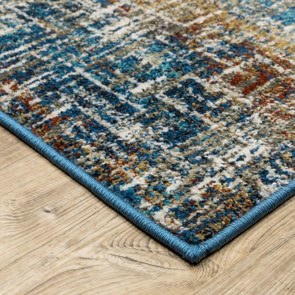 5 X 7 Blue Teal Gold Rust And Beige Abstract Power Loom Stain Resistant Area Rug Image 7