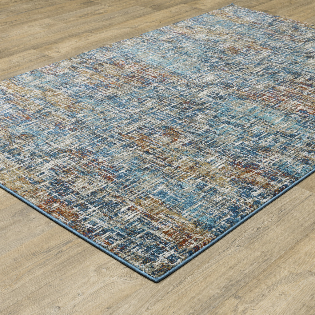 5 X 7 Blue Teal Gold Rust And Beige Abstract Power Loom Stain Resistant Area Rug Image 9