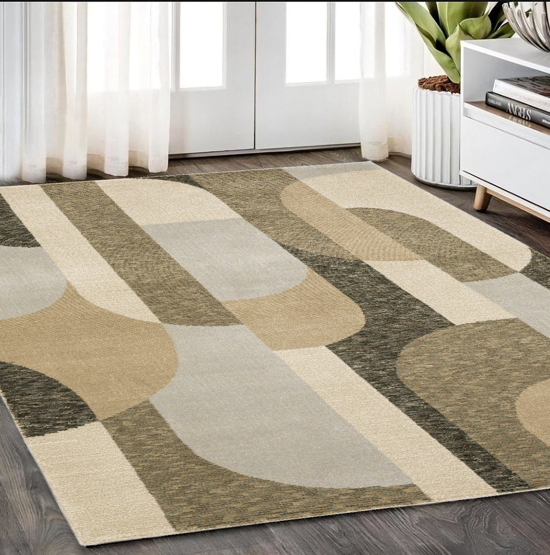 5 x 7 Brown and Ivory Geometric Power Loom Area Rug Image 1