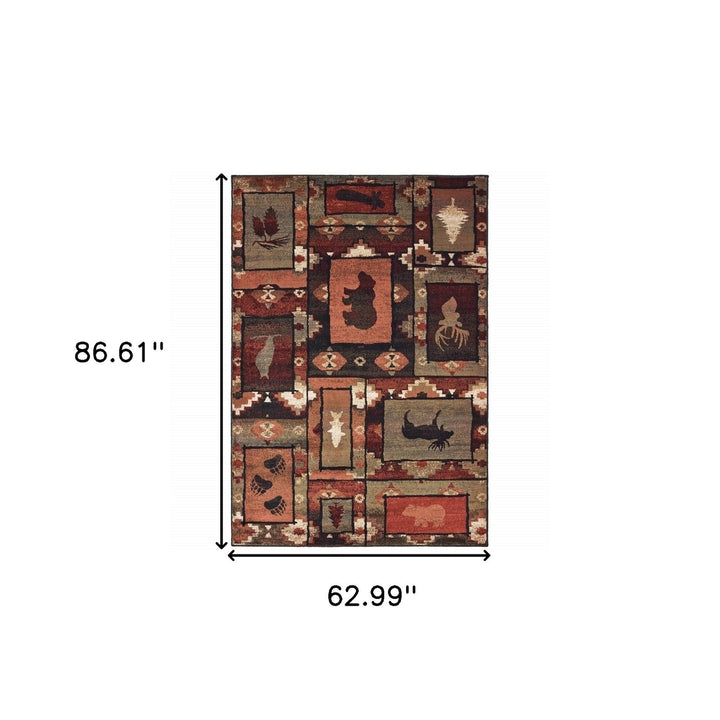 5 X 7 Brown Rust Berry Sage Green Gold And Ivory Southwestern Power Loom Stain Resistant Area Rug Image 5