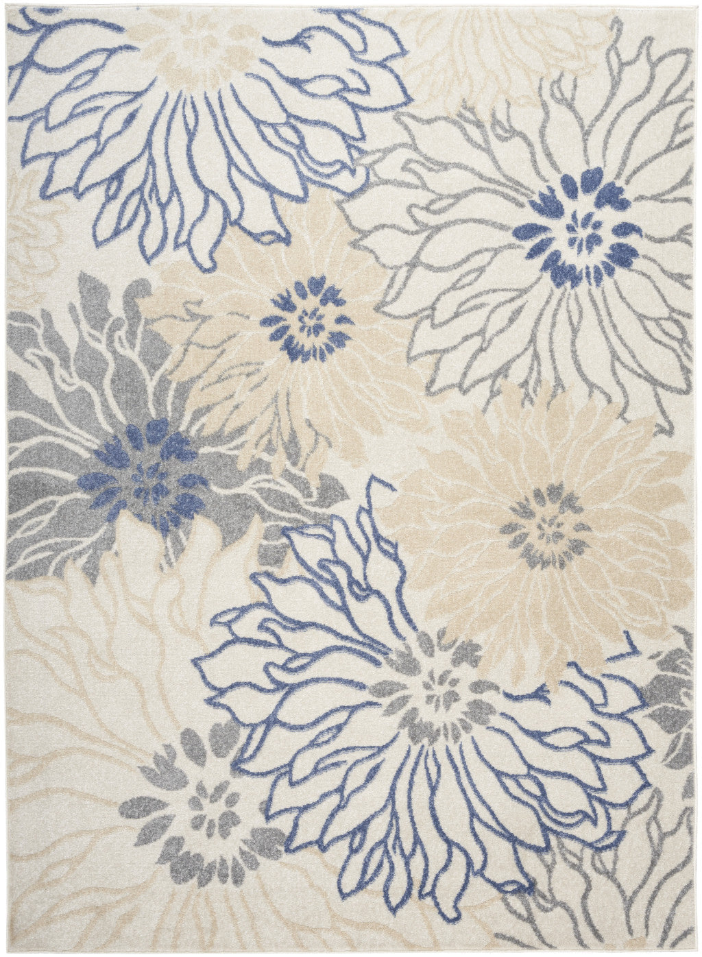 5 x 7 Cream Floral Power Loom Distressed Area Rug Image 1